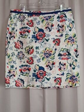 Boden Floral Print Pencil Knee Length Skirt Ribbon Detail Cotton Blend Plus Size